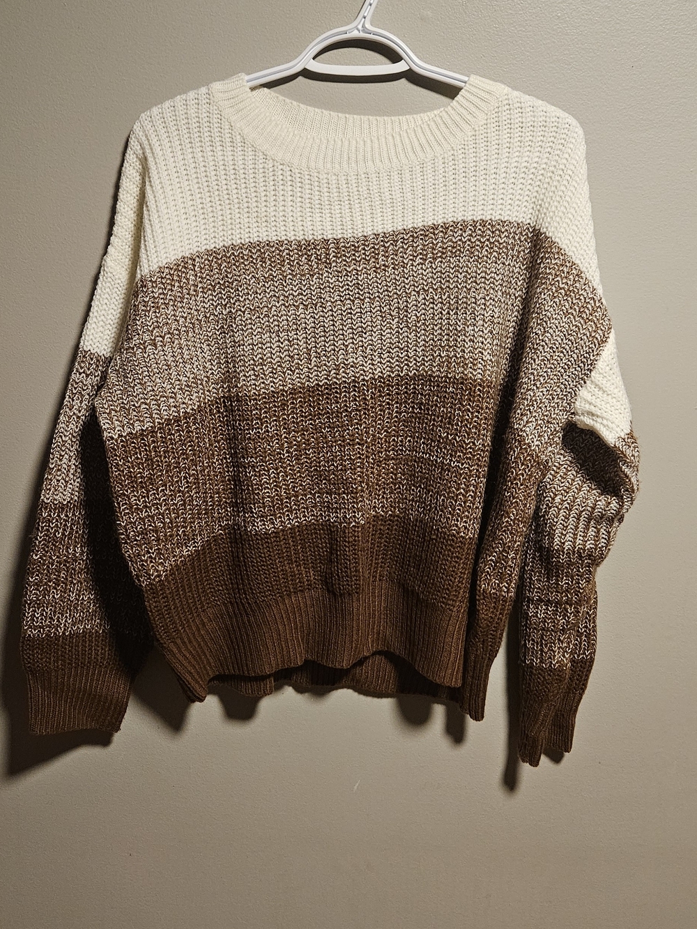 SHEIN Cream and Brown Striped Colorblock Knit Sweater